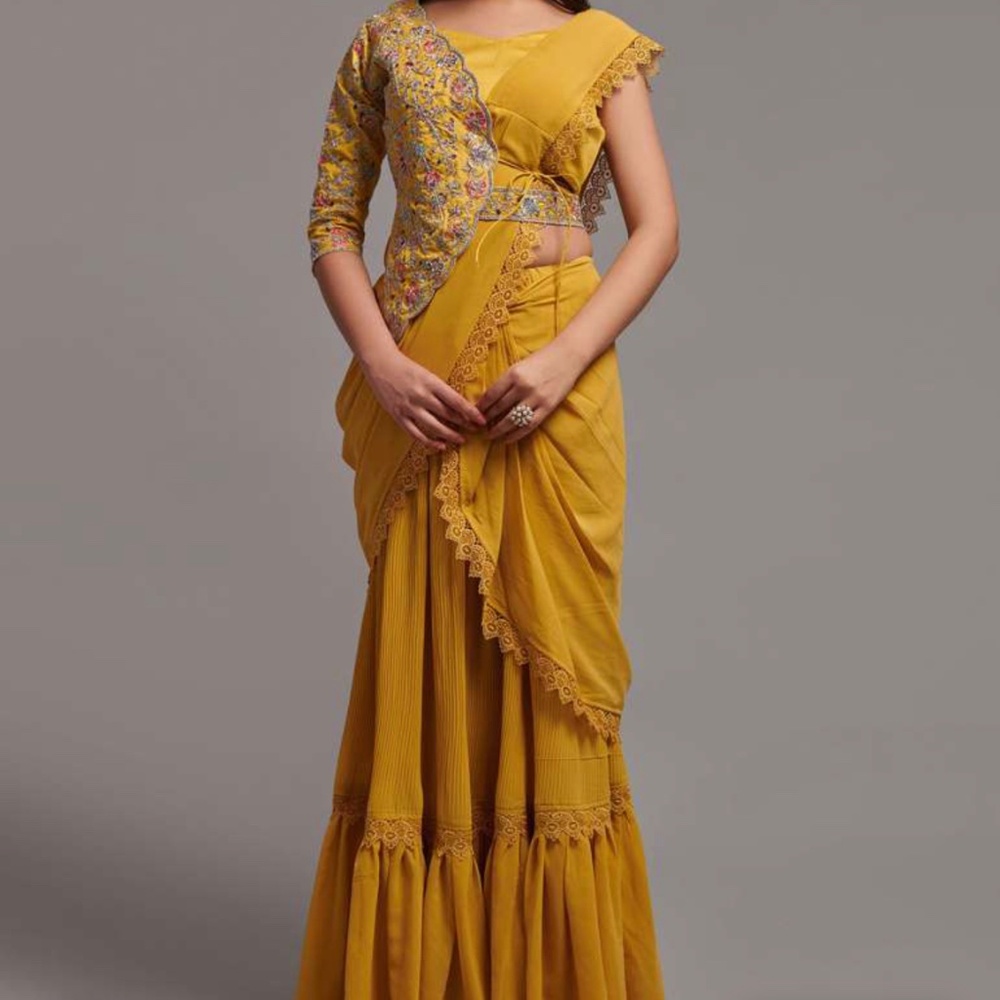 Ready to wear mustard yellow saree/lehenga